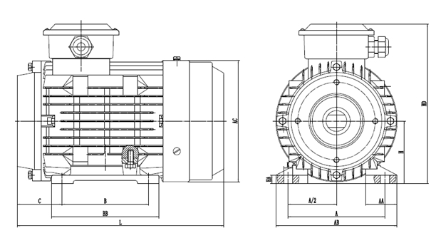 皖南電機(jī)-YYVF2汽車(chē)電機(jī)安裝尺寸圖